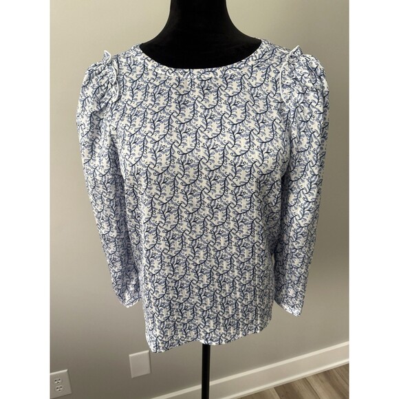 NWT LOFT Women's Classy Print Ruffle Shoulder Blouse sz S Career Summer MSRP $69 - Picture 2 of 15